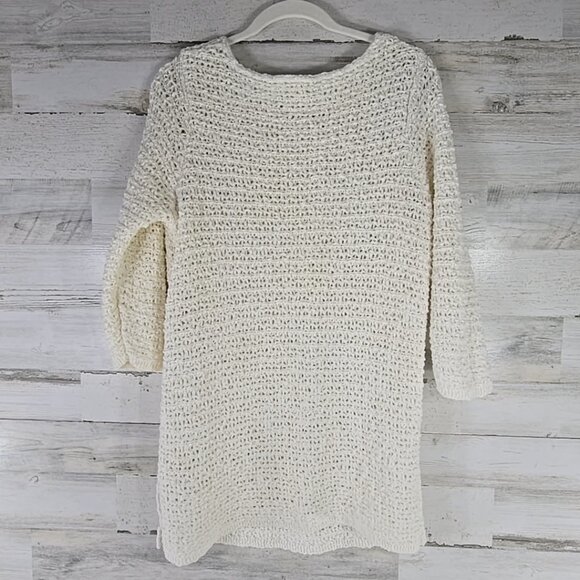 J JILL WHITE OPEN KNIT SIDE BUTTON SWEATER WOMEN'S SIZE MEDIUM 3/4 SLEEVE *EUC*. - Picture 4 of 16